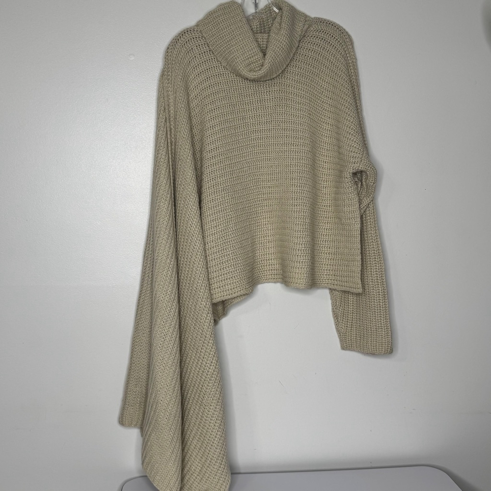 La Classe Couture Oversized Knit Cowl Neck Tan Sweater Poncho Size M